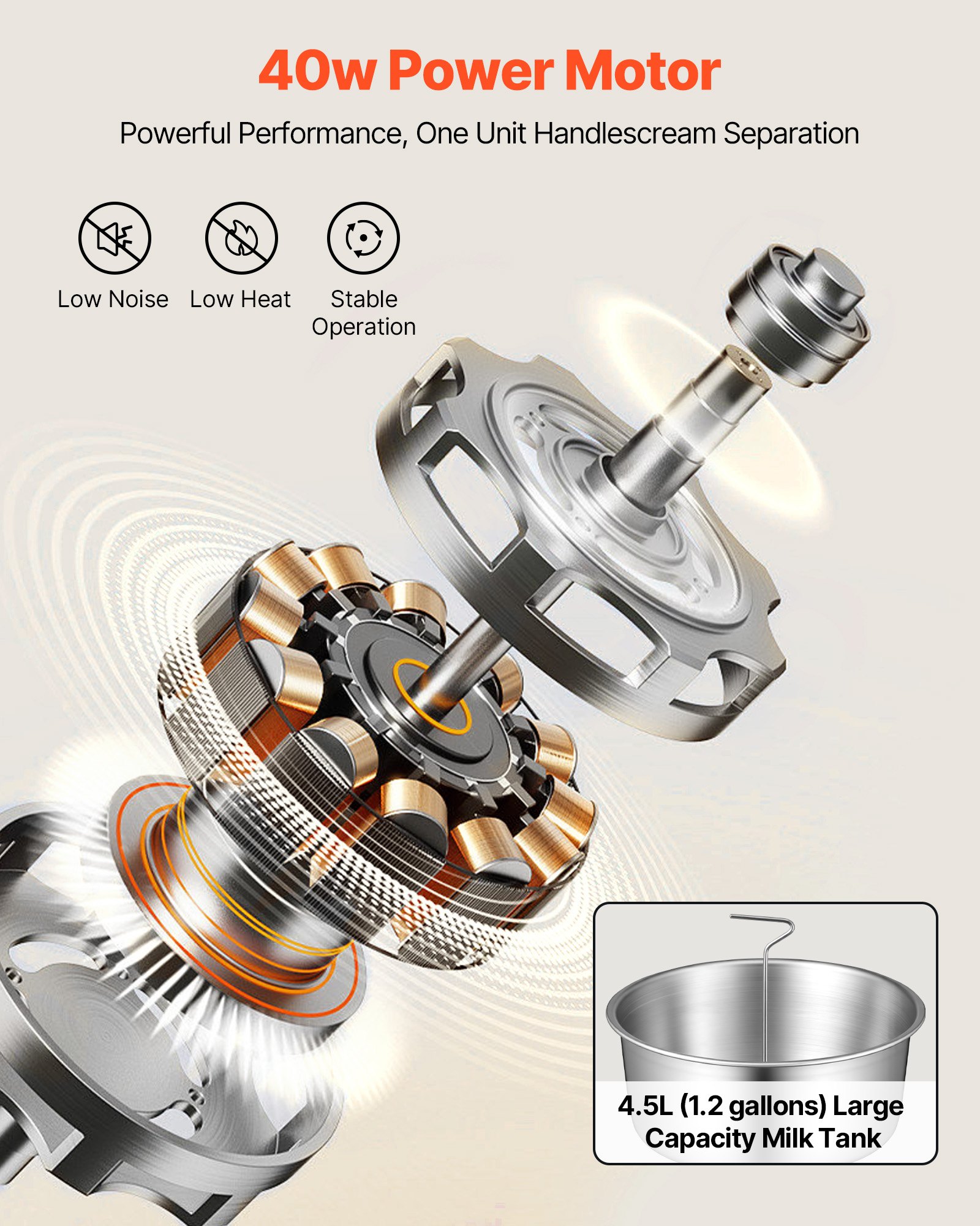 Separador Eléctrico de Leche y Mantequilla, 60 L/h Salida, 10500 RPM Centrifugador de Leche y Mantequilla con Acero Inoxidable 304 para Cabras y Vacas, Capacidad de Cazo 4.5L (40W, 100-240V) — imagen 5