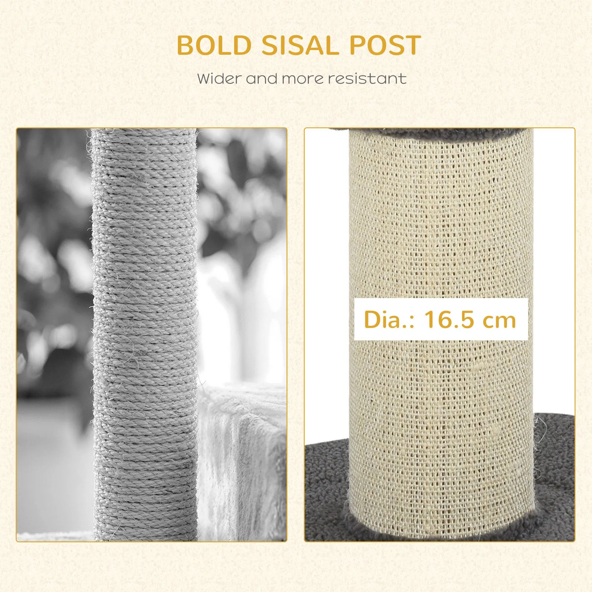 Cat Tree Kitty Tower with Sisal Mat Scratching Post, Cat Bed, Cushion, Perch, 18" x 18" x 36", Grey — image 6