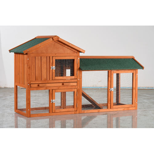 Caja de Jaula para Conejos Grande, 2 Niveles Exterior con Techo Impermeable Asfalto, Rampita Retirable y Caja de Madera para Conejos, Pollos y Pinos (Marrón y Verde) — imagen 7