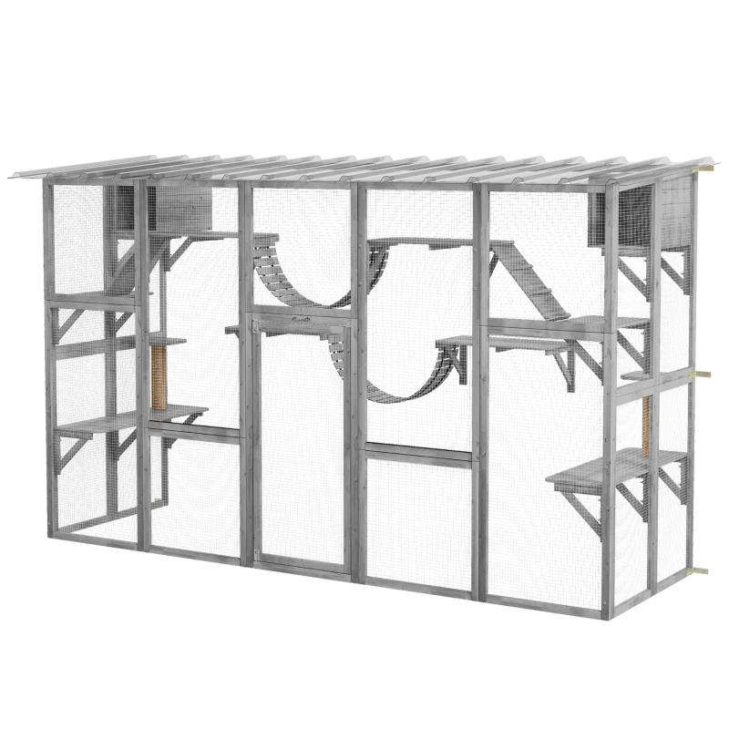 Playground Cat Window Box Outside Enclosure For Multiple Cats W Shelves & Bridges, Gray — image 11