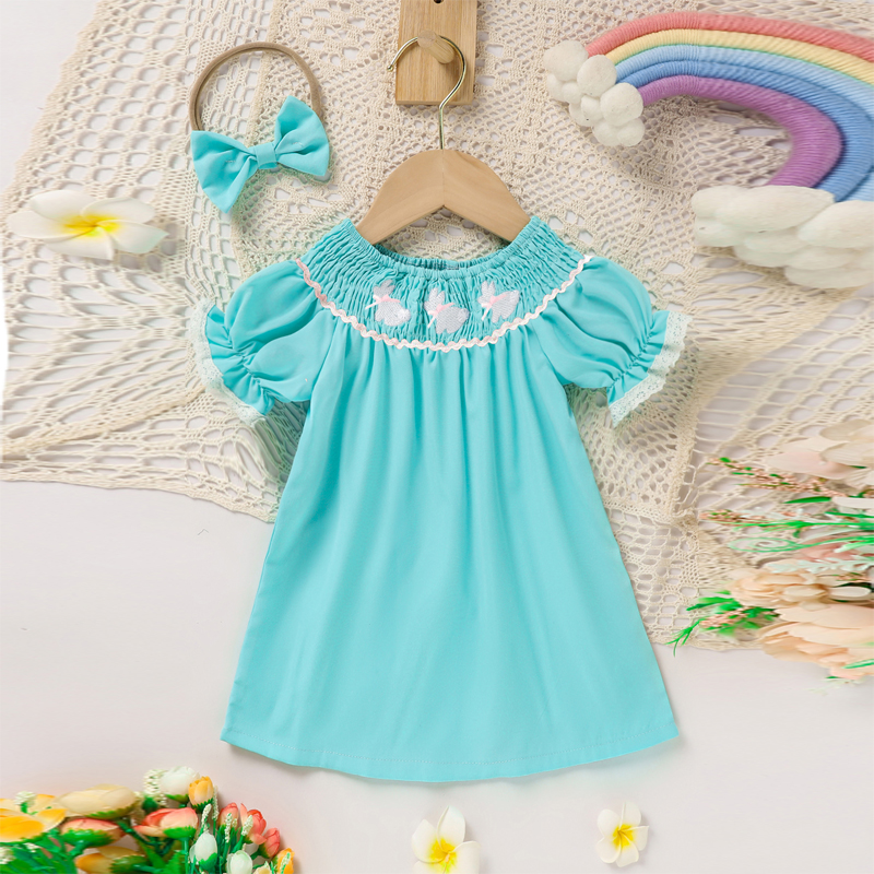 Vestido de Cordero para Niña Pequeña con Manga Rizada, Cuello y Brocado de Conejo para Verano — imagen 30