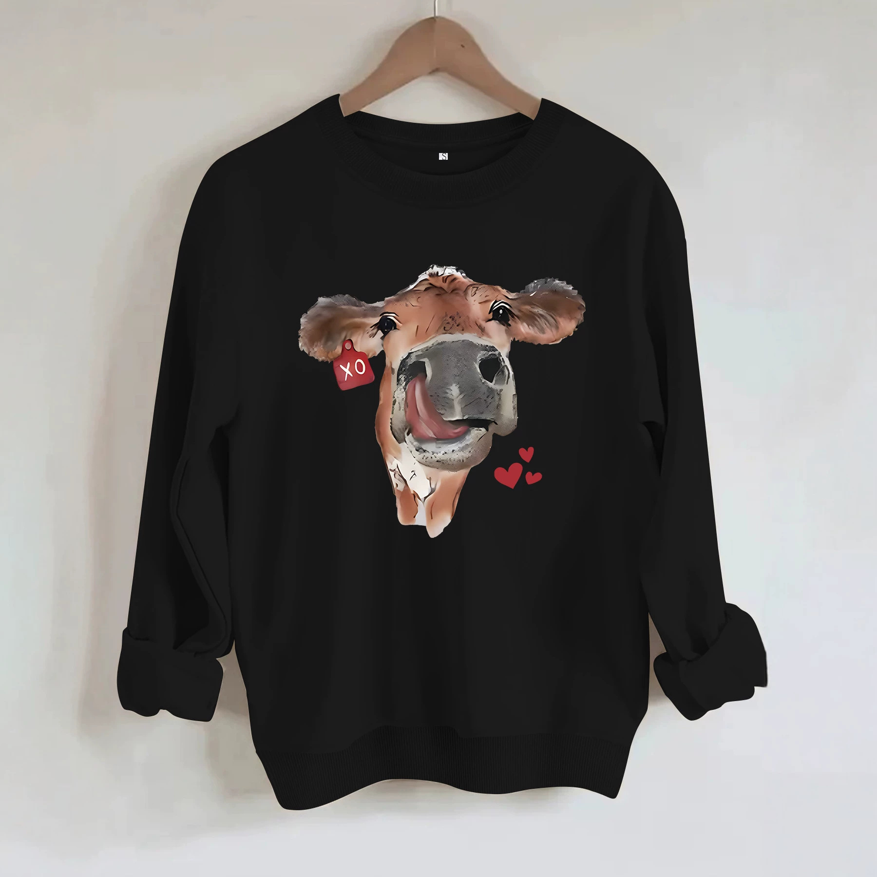 Cow and Love Printed Round Neck Velvet Hoodie — image 4