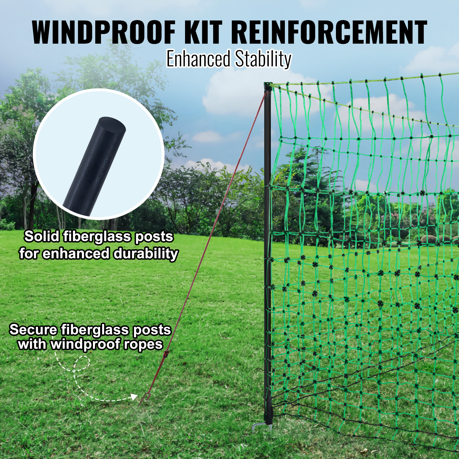 Red de electricidad VEVOR para cercas, 48"A x 168"L, kit con postes y estacas doblemente punzadas, malla portátil de PE para gallinas, patos, gansos, conejos, ideal para jardines traseros, granjas y ranchos — imagen 4