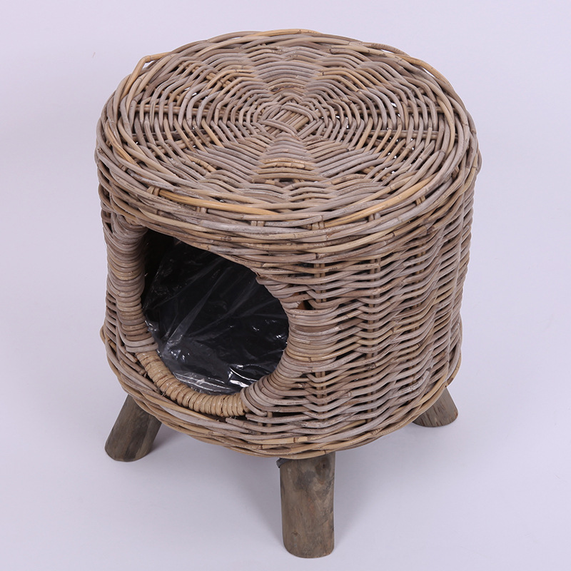 Rattan Furniture Leisure Round Four Seasons Semi Closed Breathable Cat And Dog Kennel Stool Outdoor Modern Simple Style — image 3
