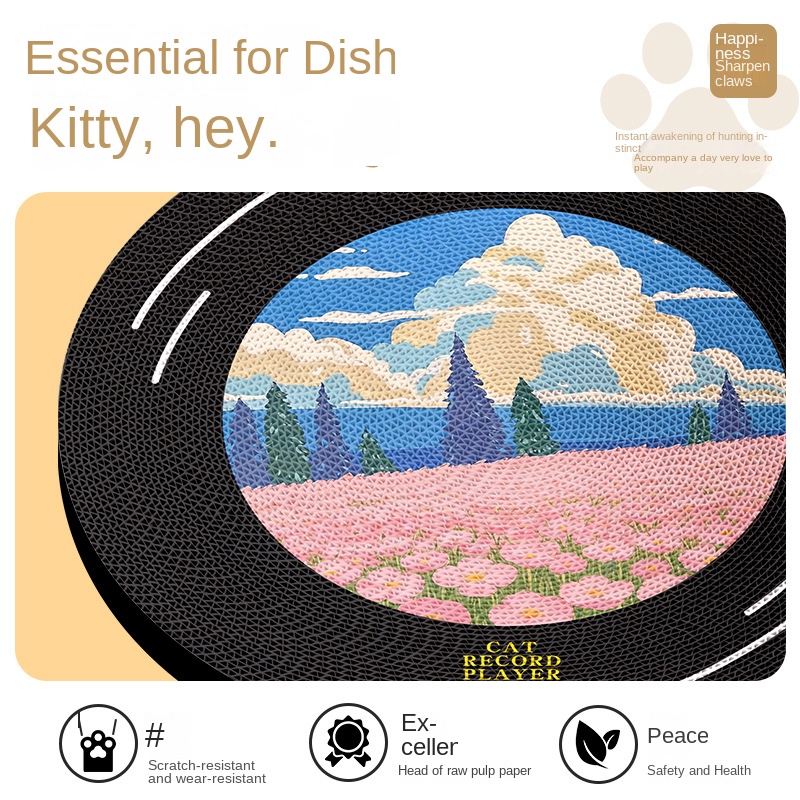 Original Corrugated Cardboard Cat Scratcher Wall-Mounted Rotating Vinyl Record Style Cat Scratch Board Oil Painting Design Cat Claw Board Gift — image 2