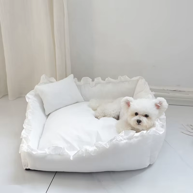 Pet Dog Lace Bed Cat Bed Cute Puppy Square Sleeping Cushion Bed Cat Sofa Warming Dog Nest with Pillow Washable Pet Bed S~L — image 3