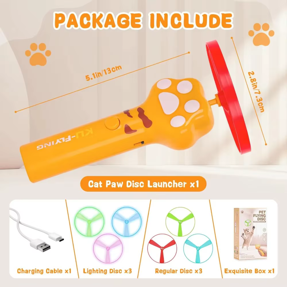 Juguete de Caza para Gatos: Lanzador de Disco Recargable con 6 Spinners Voladores – Juguetes Interactivos para Mascotas Indoor/Outdoor, Jardín, Gatos y Perros — imagen 2