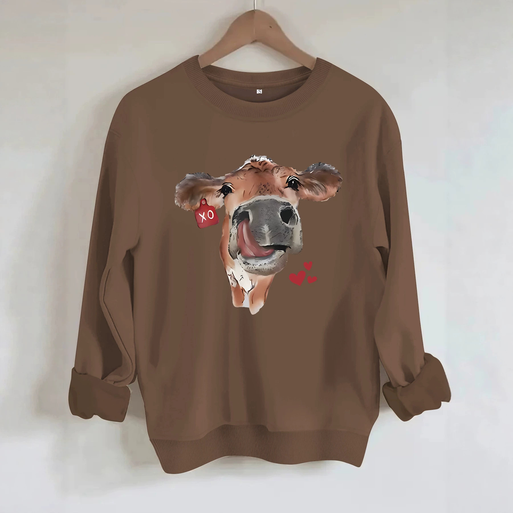 Cow and Love Printed Round Neck Velvet Hoodie — image 6