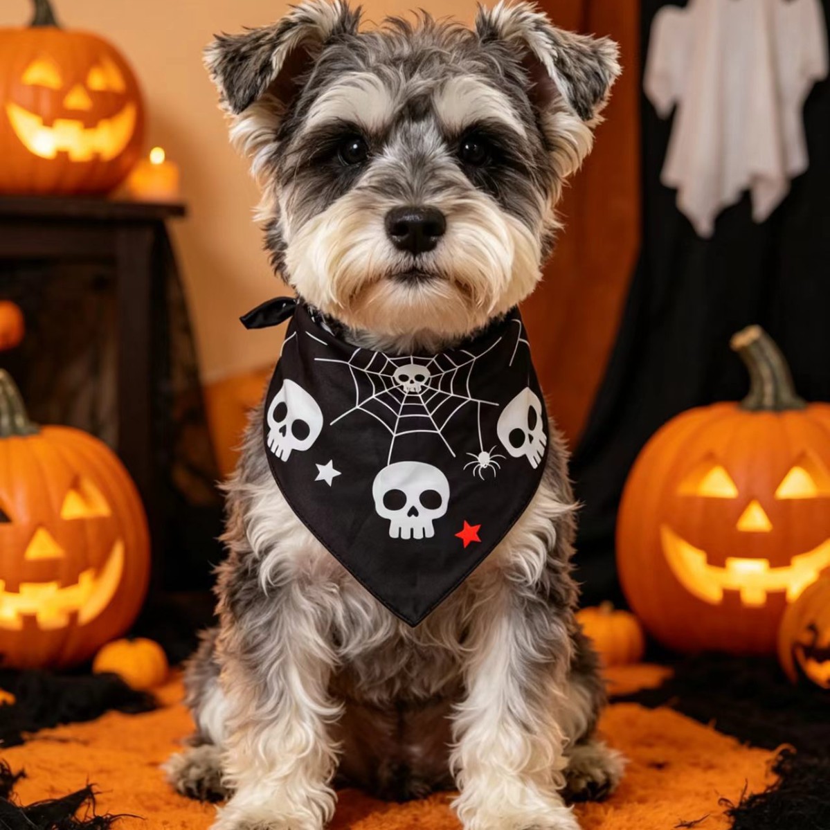 Pet Halloween Skull Spiderweb Dog Bandana Pet Saliva Scarf Supply — image 4