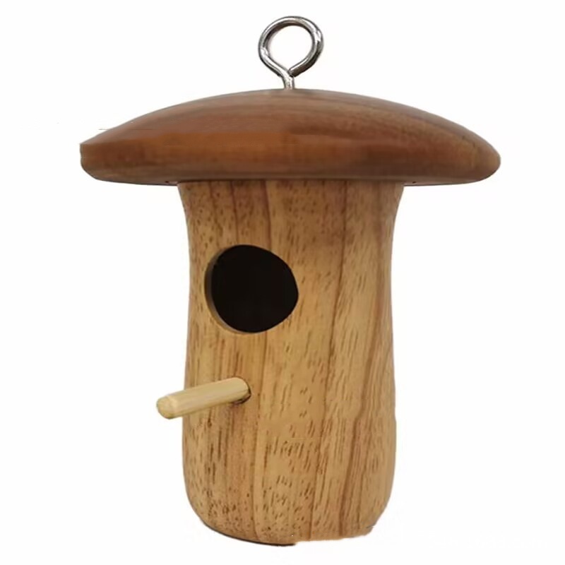 Wooden Bee Mushroom Shape Hummingbird Feeder Pendant — image 1