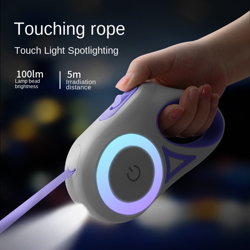 Cuerda de pase para perros con luz LED retraible automático sin agarre para perros suministros para mascotas — imagen 3