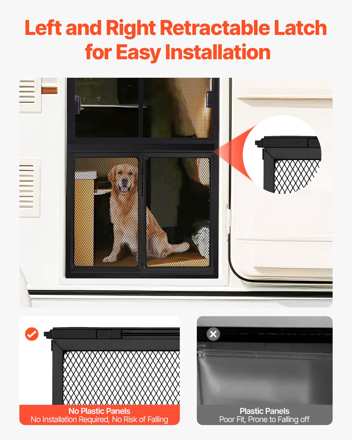 RV Screen Door Protector, 24.5 X 20 Inch Door Grille, Easy To Install And Disassemble, Reinforced Breathable Protective Mesh, Aluminum Alloy Camper RV Entry Protector For Pet Protection, Black — imagen 3