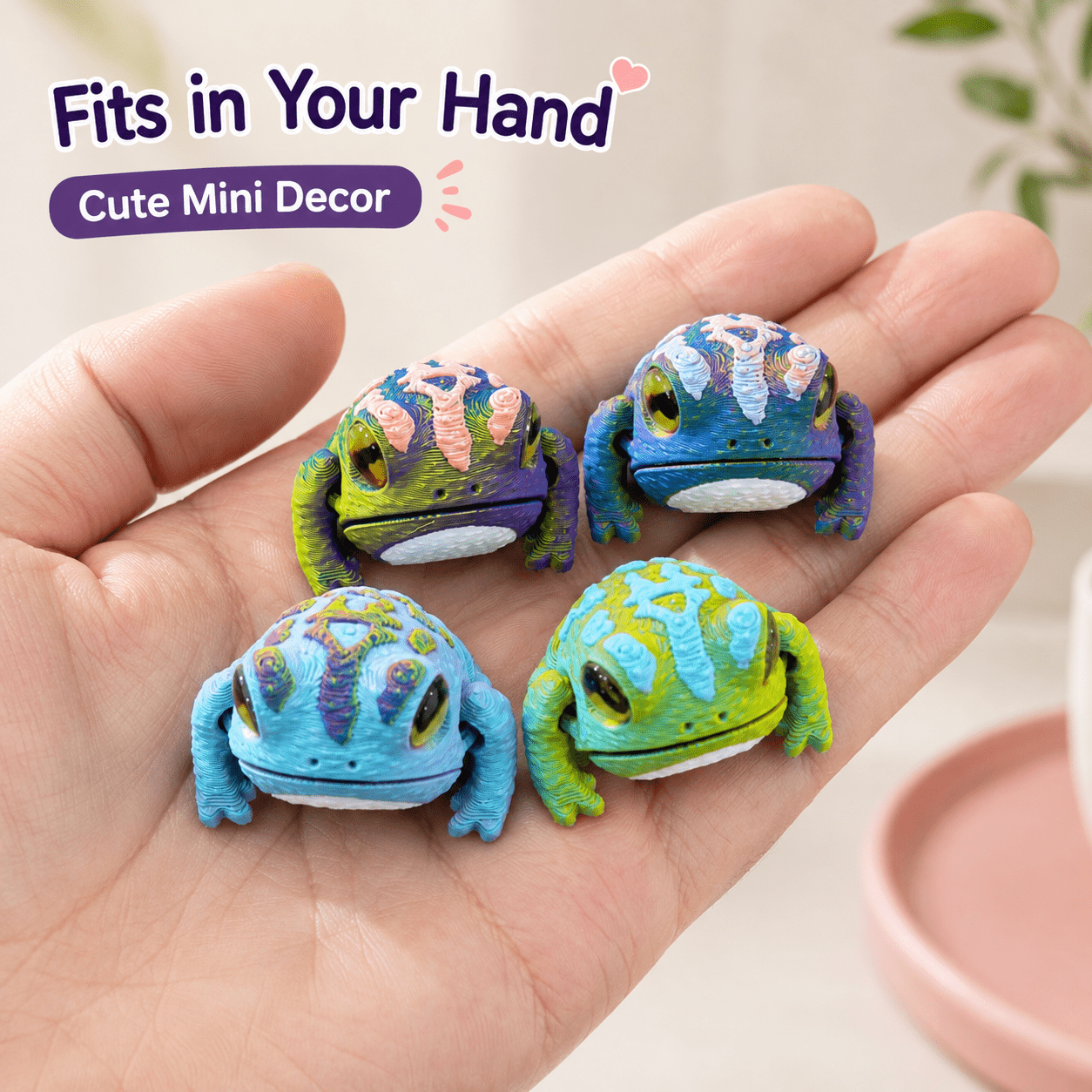 4PCS 3D Printed Mini Frog Figurine Set, Random Color Cute Frog Ornaments, Miniature Desk Decor For Terrarium, Micro Landscape And Shelf Display — image 4