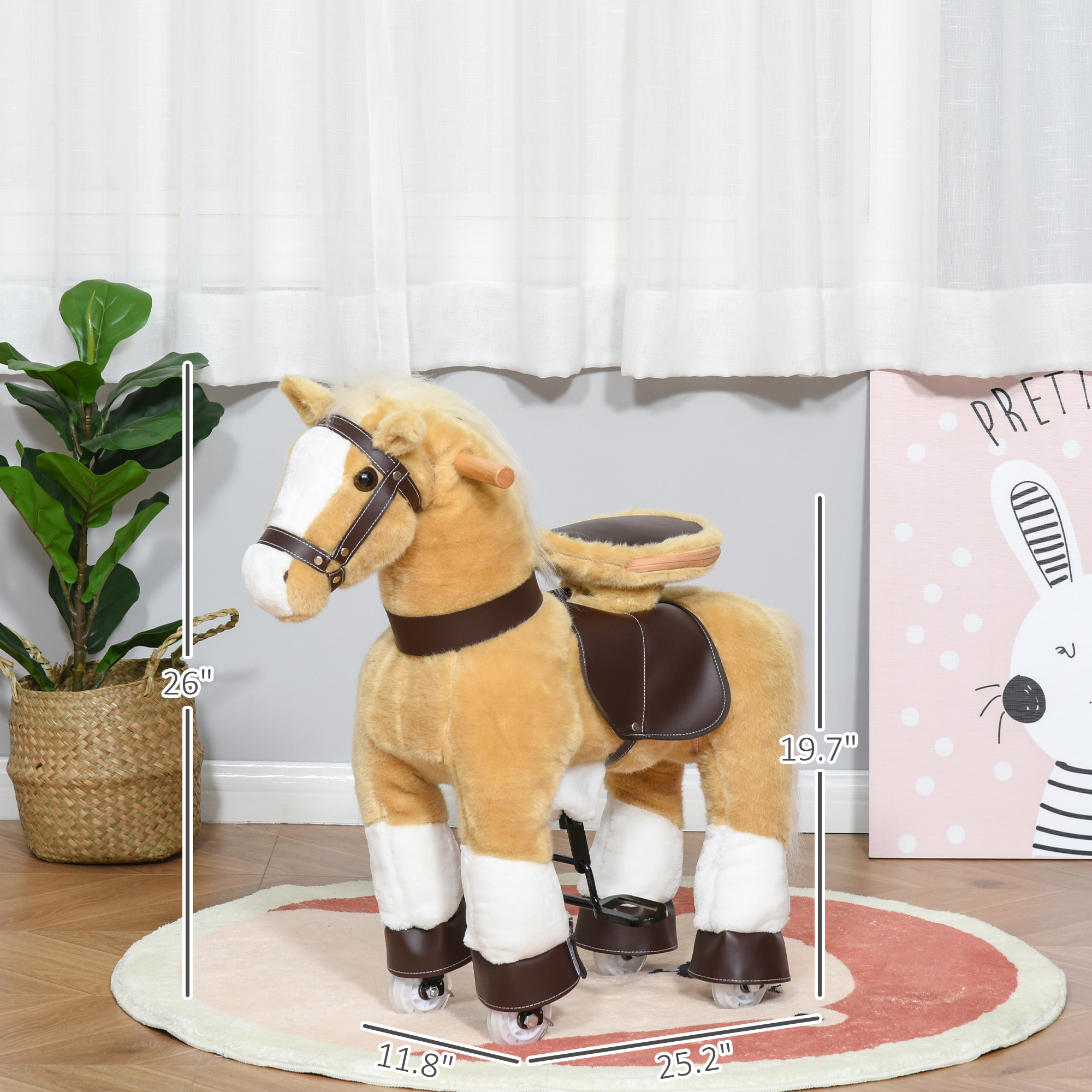 Caballo de Montar Plush, Caballo Andador para Niños con Ruedas, Edad 3-8 Años, Marrón Claro — imagen 3