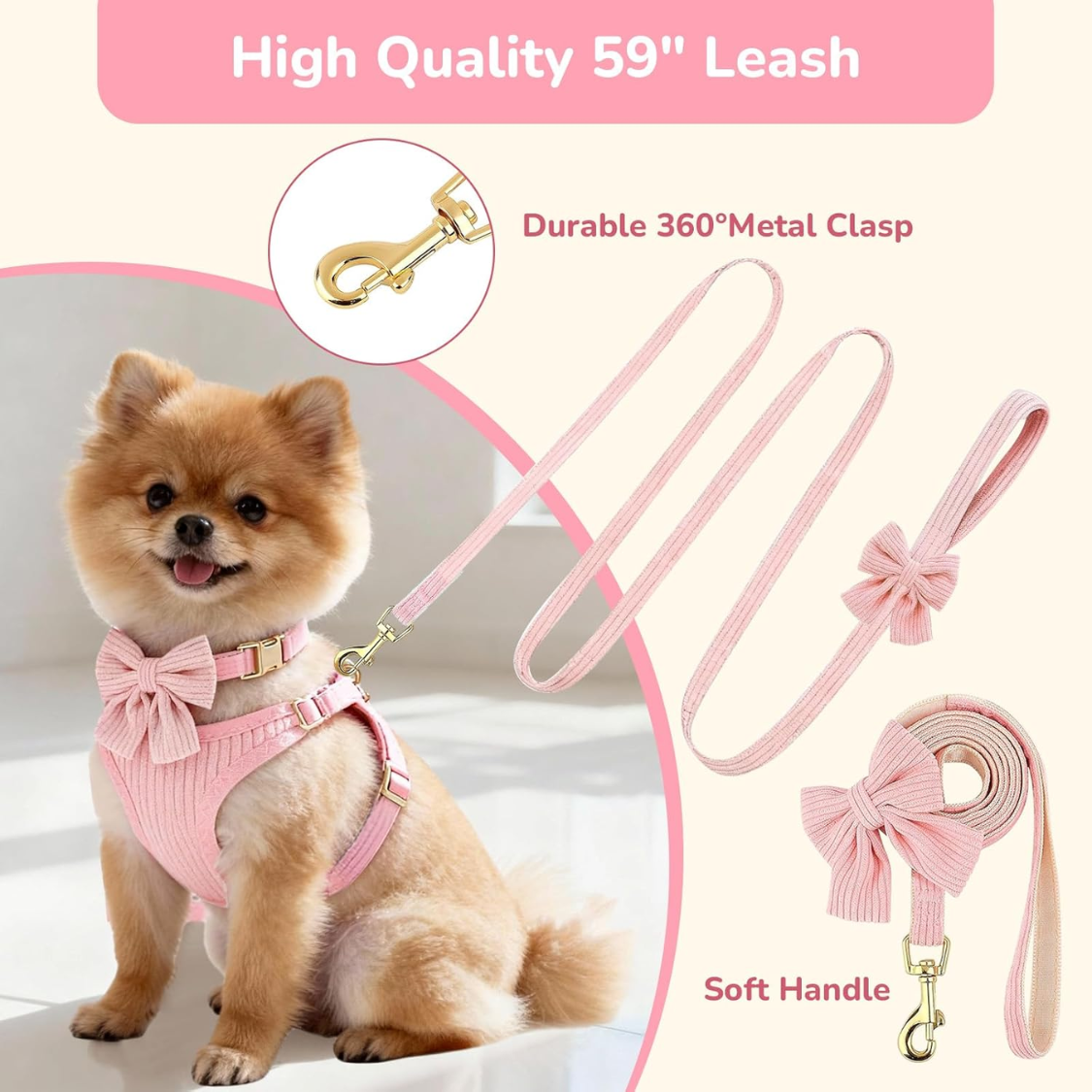 Conjunto de Collar y Correa para Perros Pequeños con Arnesón No Tirar y Cuello de Lazo — imagen 4