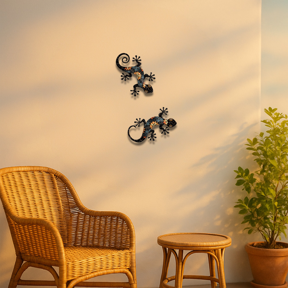Paquete de 2 Adornos de Pared de Gecko de Metal - Resistentes a la Intemperie Para Jardín, Patio, Cercas — imagen 2