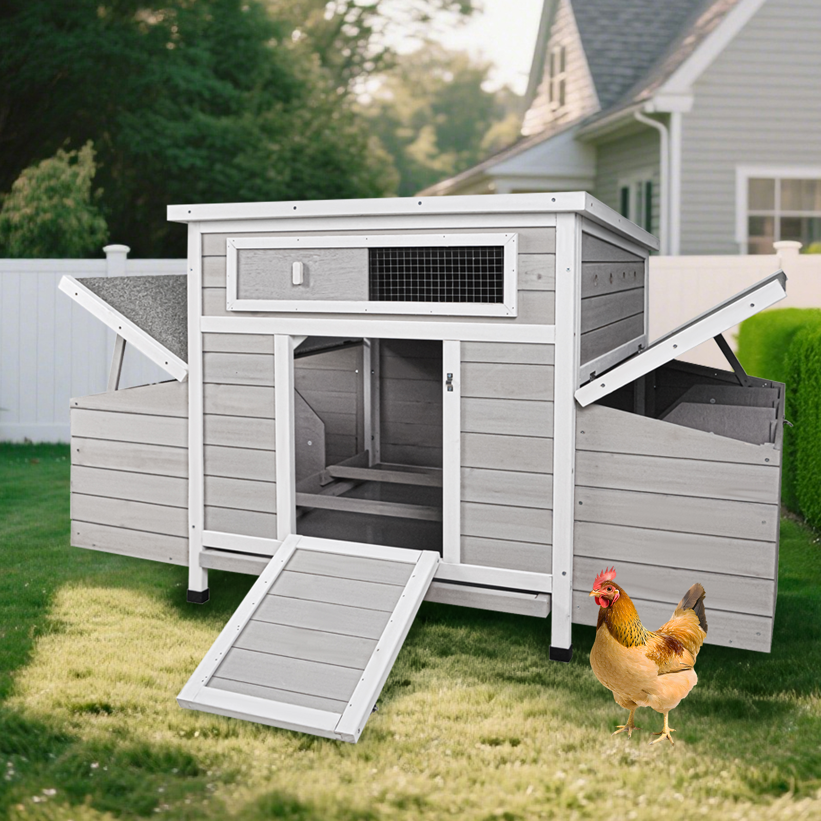 Casa de Gallinas Grande en Madera para Exterior con 2 Cajones de Incubación para Pollos — imagen 4