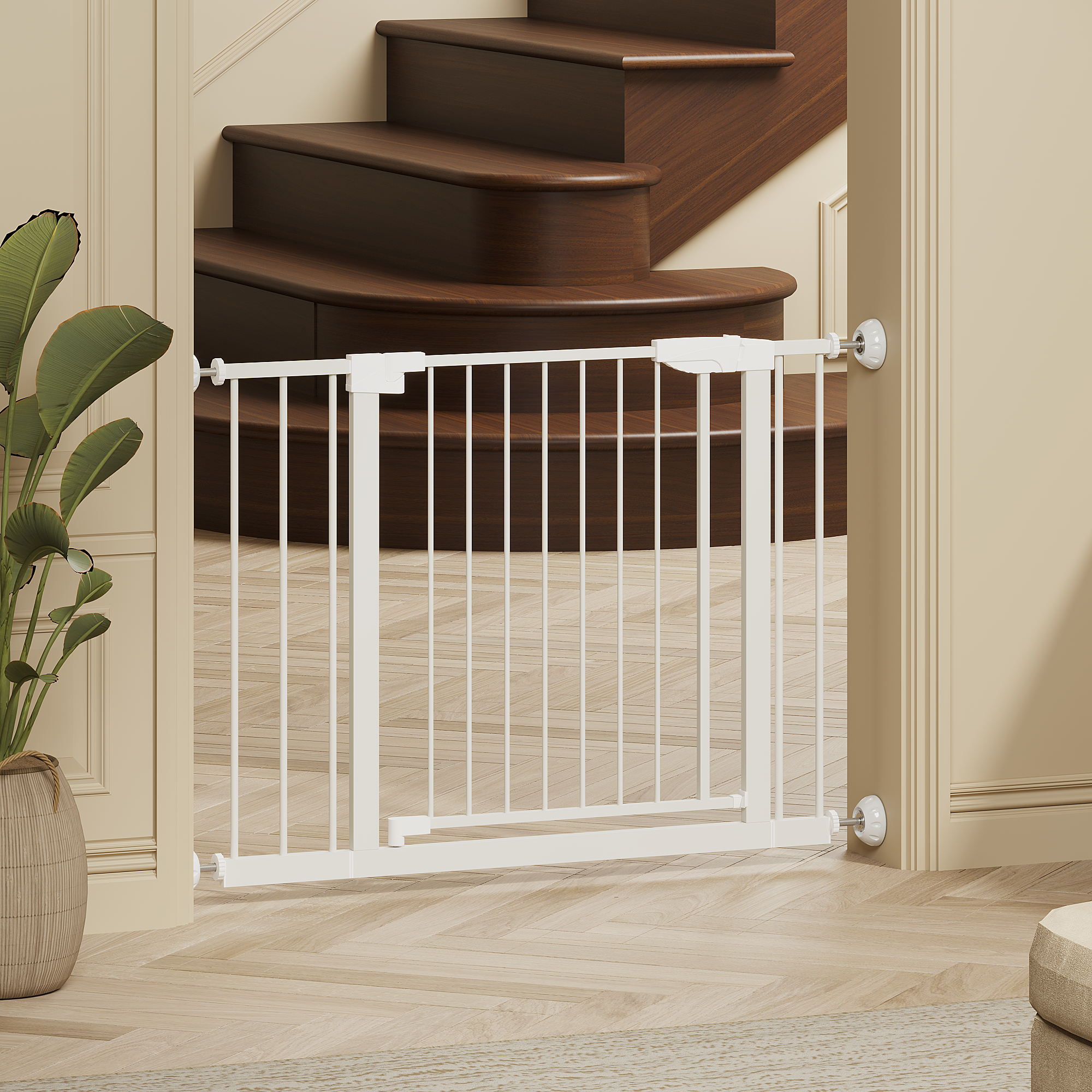 Reja para Bebés Ancha de 29.5-45.3" con Protector de Pared para Escaleras, Reja para Perros de Interior para Puertas, Sin Taladrar, Montaje a Presión, Rejas para Mascotas para Niños, Reja de Seguridad Fácil de Cruzar, Blanca — imagen 21