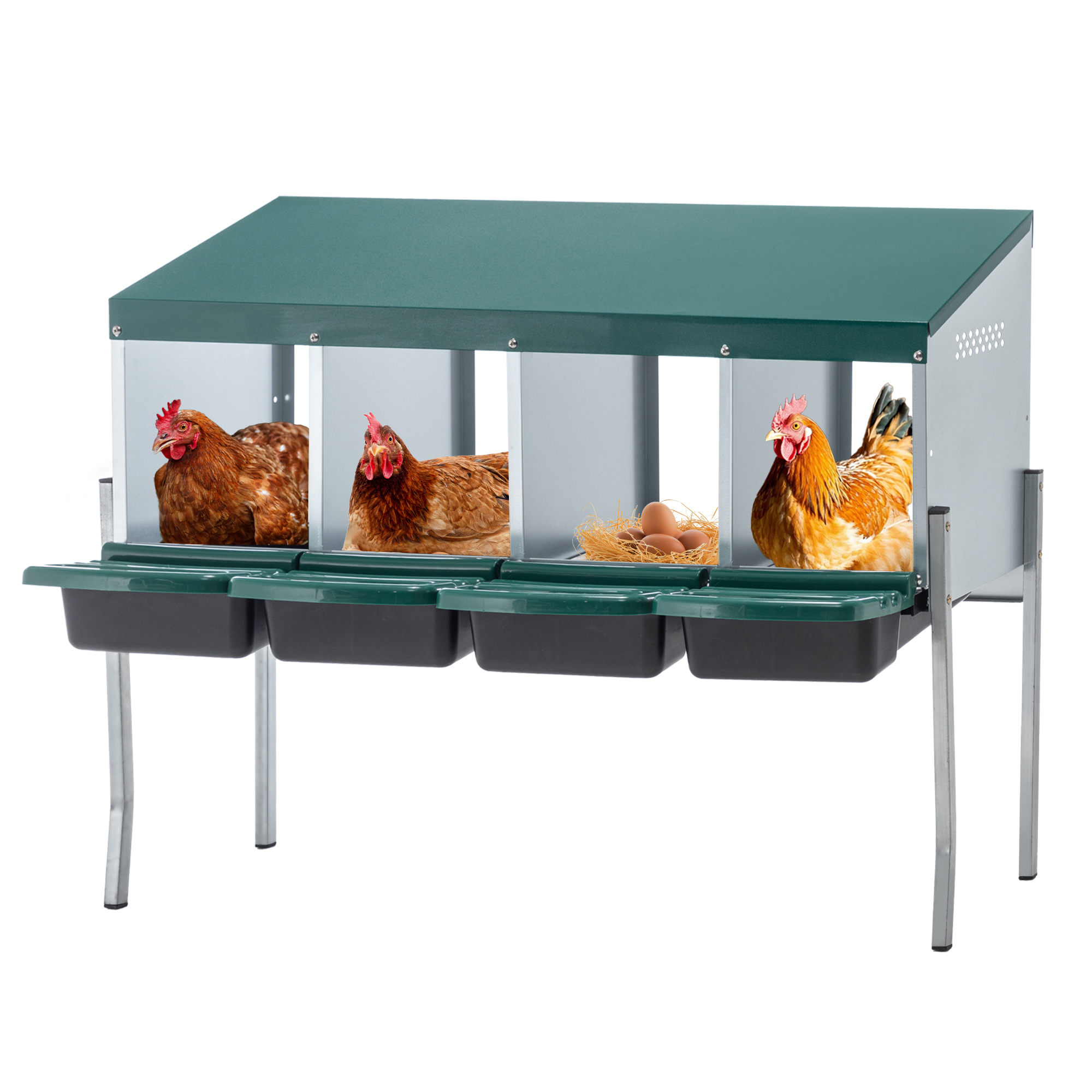 4-Hole Chicken Nest, With Legs And Cover To Protect Eggs, Green — imagen 1