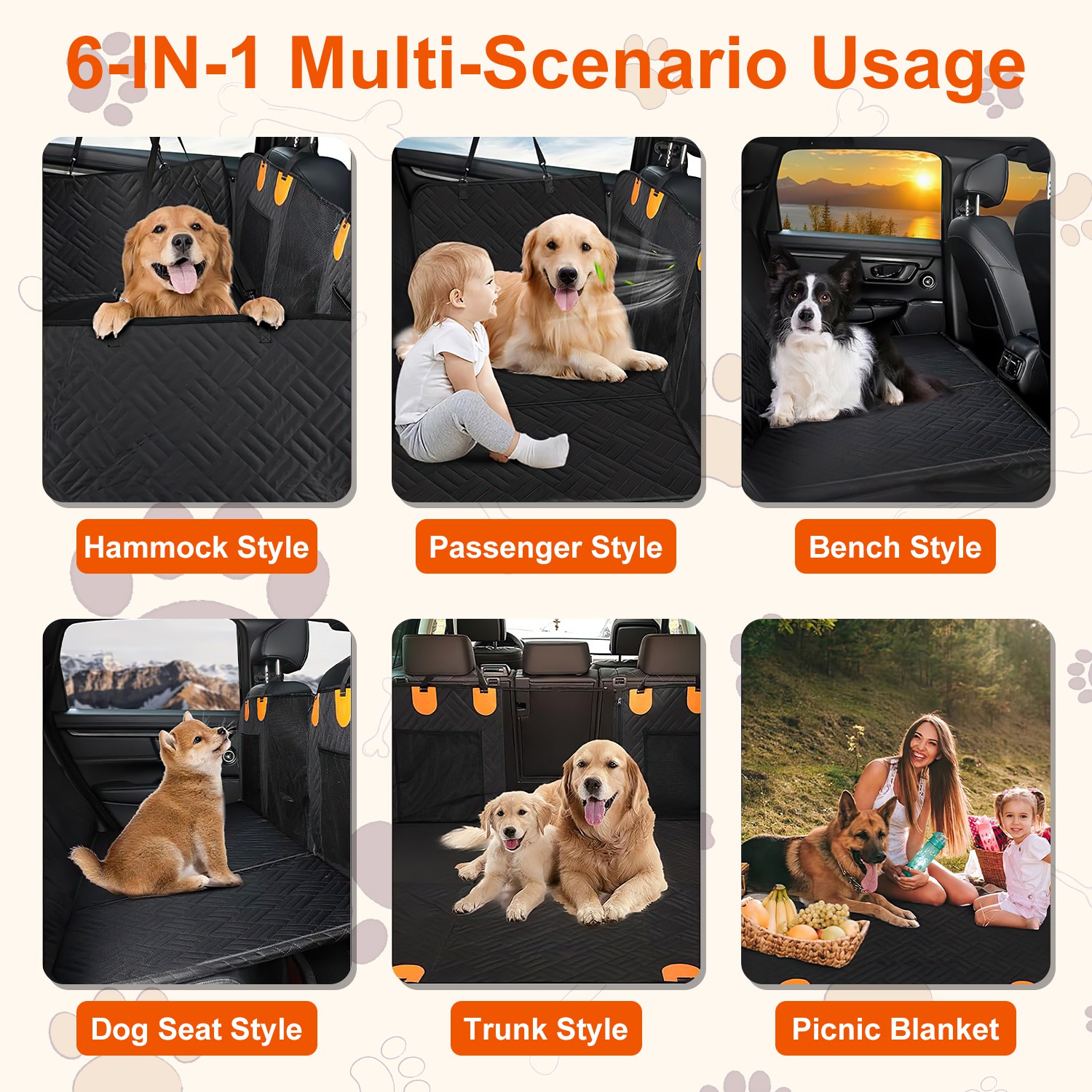 Dog Car Seat Cover For Back Seat Waterproof Oxford Cloth Seat Cover Hammock Non-Slip Scratchproof Back Seat Extender With Side Flap Mesh Window Storage Bag For Car SUV Truck — image 2