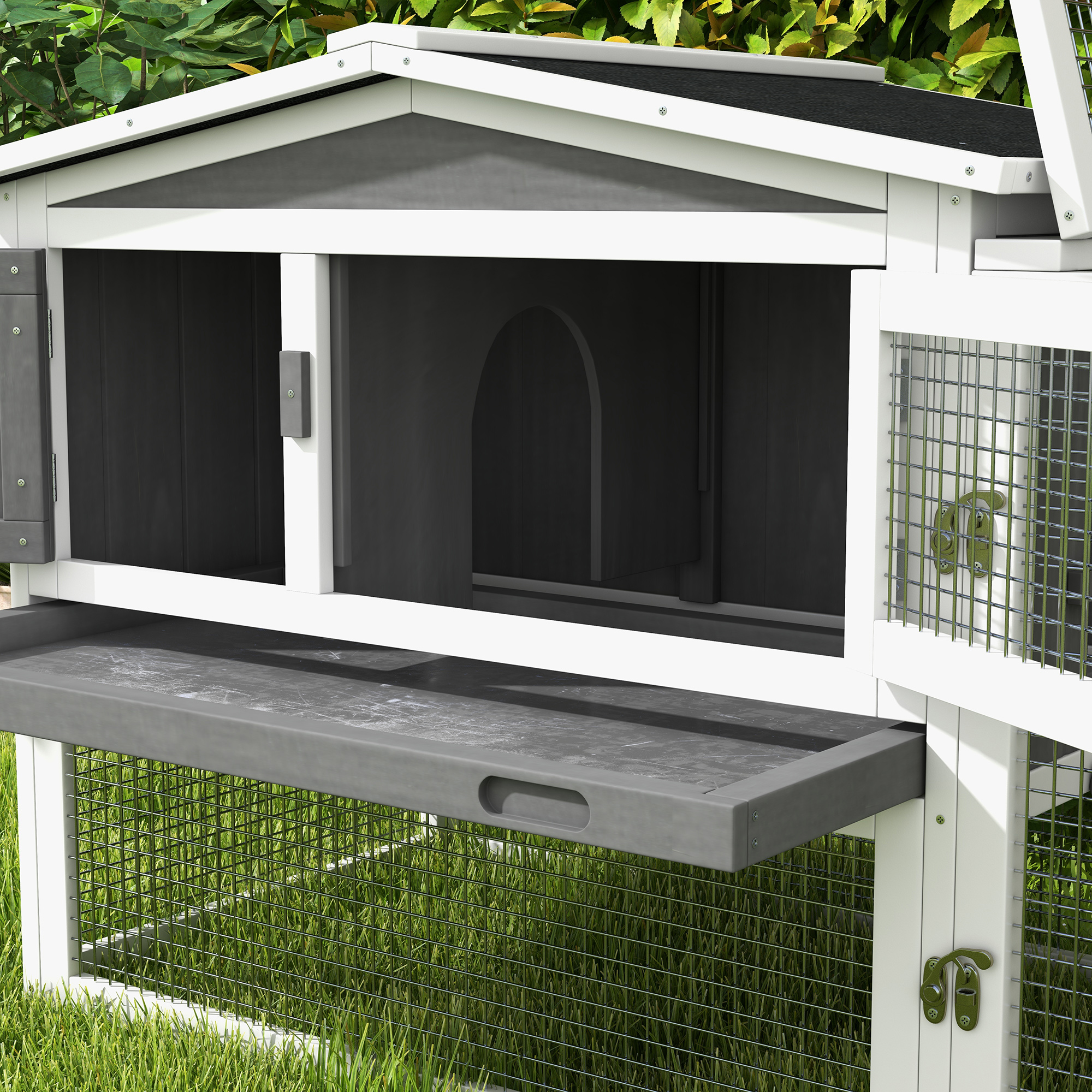 Caja para Conejos de 2 Pisos, Jaula para Conejos y Caviares, Casa para Animales Pequeños con Rueda de Deslizamiento, para Conejos, Pollos, Patos, 61.5" x 23" x 27", Gris Claro — imagen 8