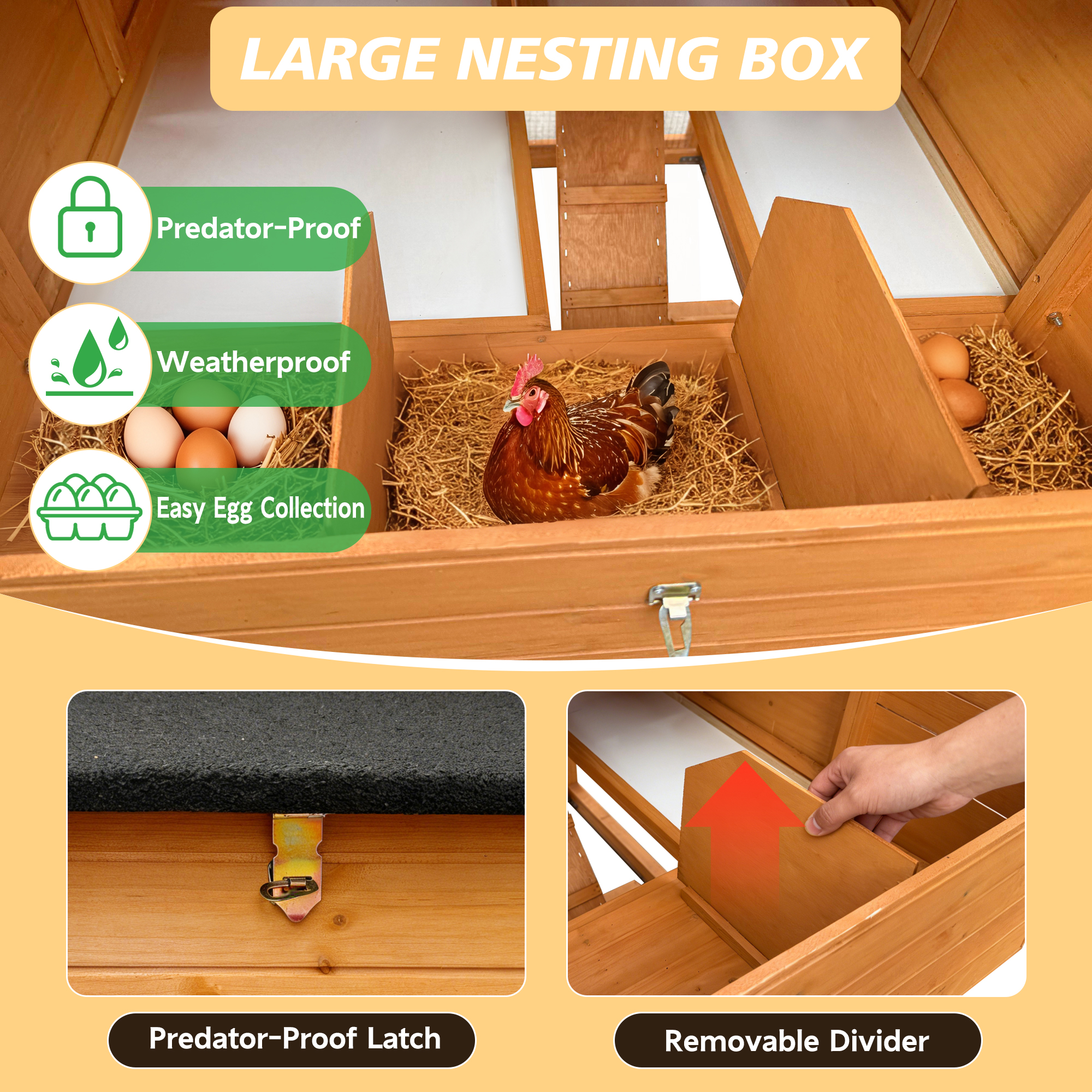 Casa para Pollos al Aire Libre con Dos Cajas de Incubación, Recipiente Anti-Derrames y Panel Techo Resistente a UV — imagen 2