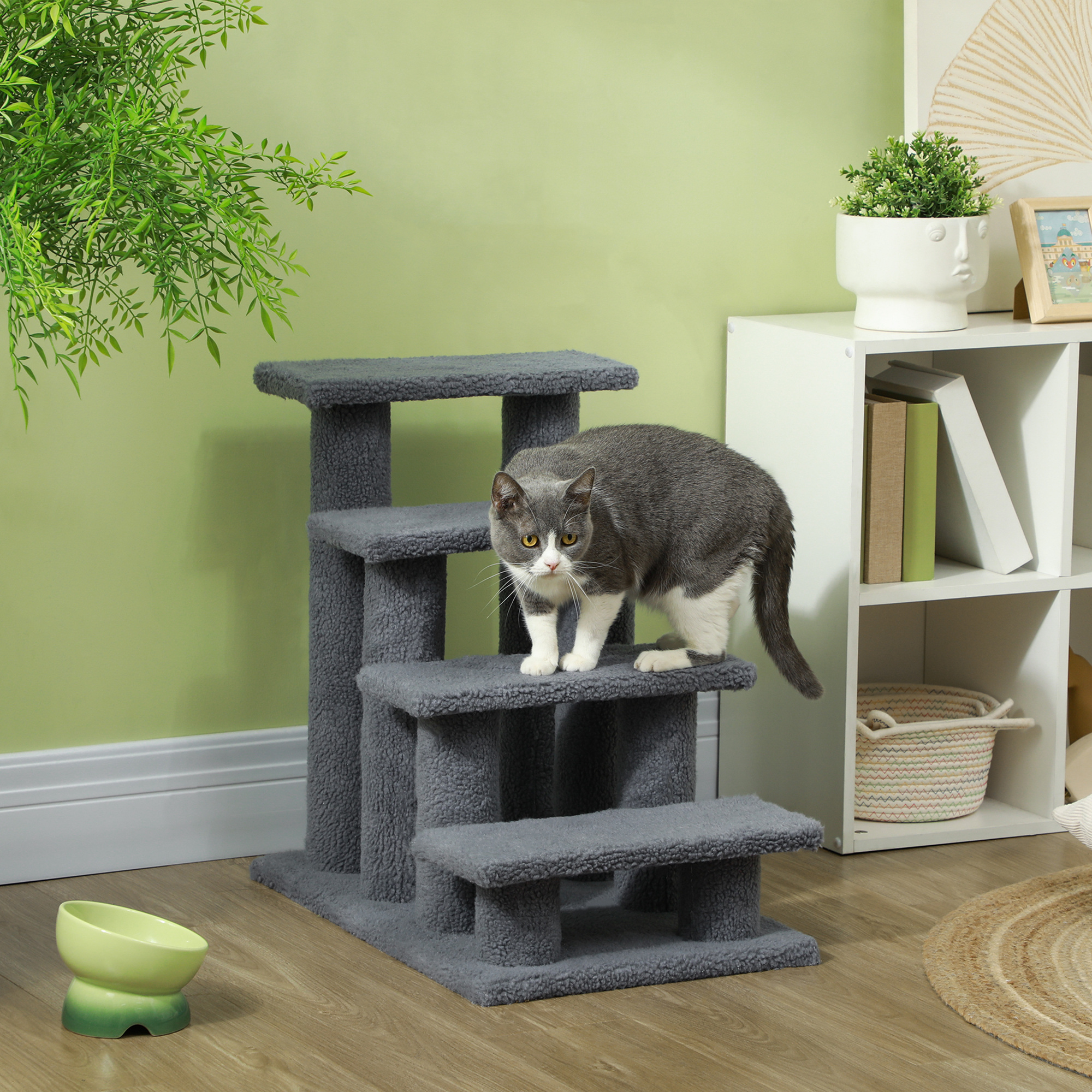 Rascador para Gato Multinivel de 4 Escalones Alfombrado de 25", Escalera para Mascotas, Gris — imagen 1