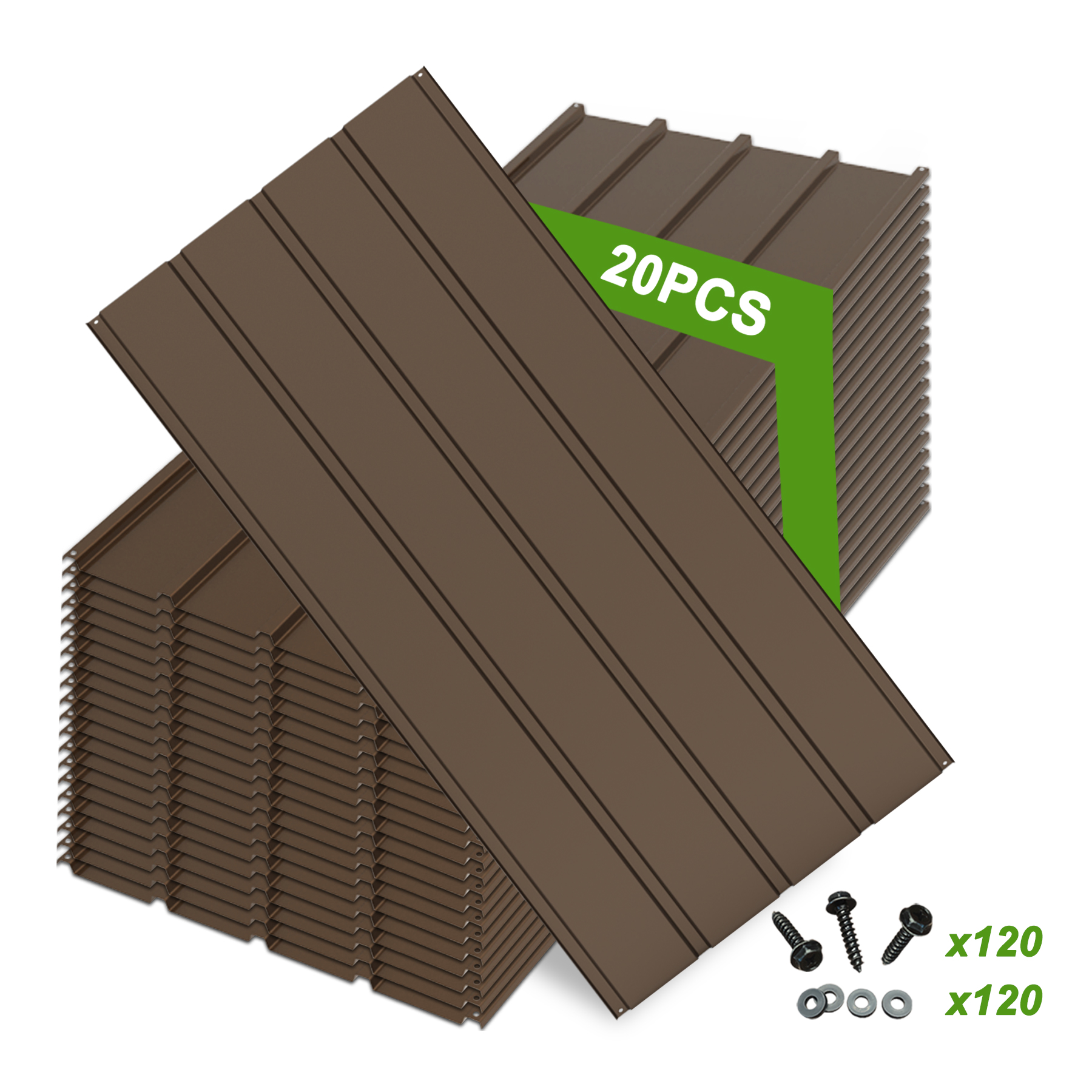20 Piezas de Paneles Metálicos para Techo, 3.54 Pies x 1.64 Pies, Paneles Galvanizados para Techo, Paneles de Revestimiento Metálico con Tornillos de Acero, para Pérgola, Glorieta, Cobertizo, Almacenamiento Exterior, Gallinero, Patio y Garajes - Marrón — imagen 2
