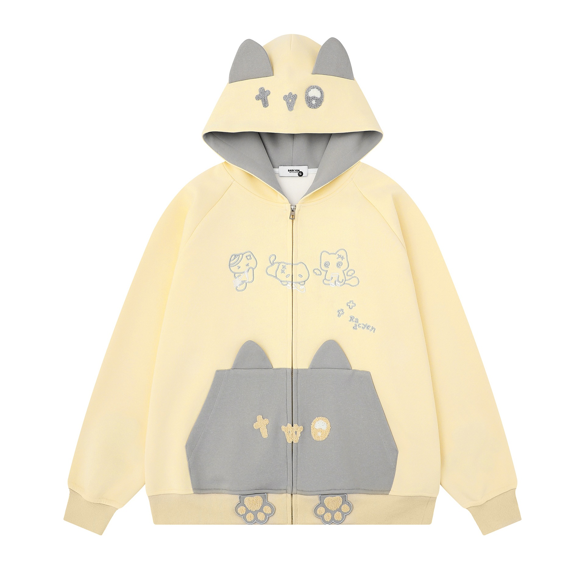 Color blocked cat face pocket hoodie — image 2