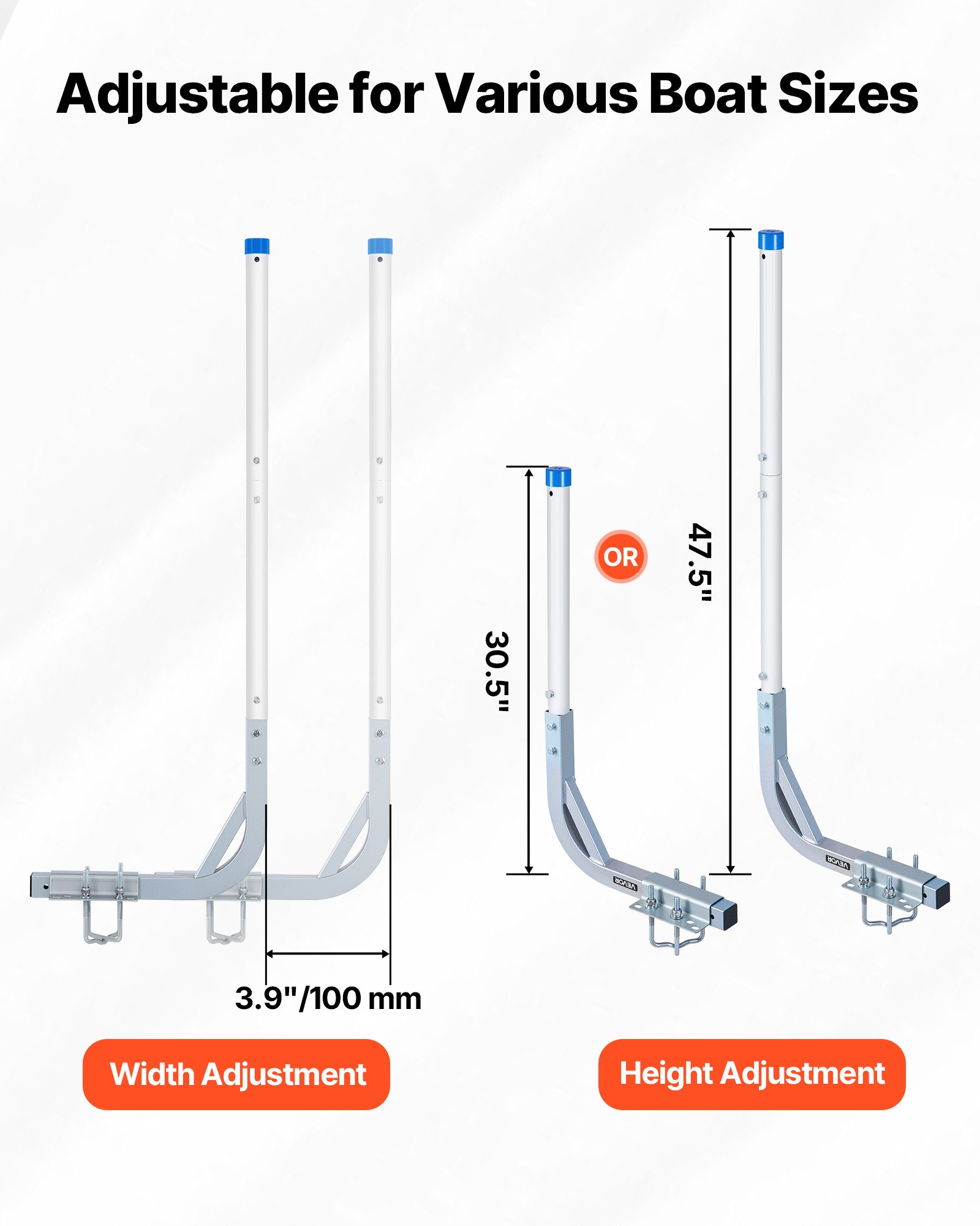 Boat Trailer Guides, 30.5 In/47.5 In Height Guide Poles, 2PCS High-Hardness Steel Trailer Guide-Ons, Adjustable Guide Poles With PVC Pipes, For Ski Boats, Compact Fishing Boats, Small Sailboat — imagen 5