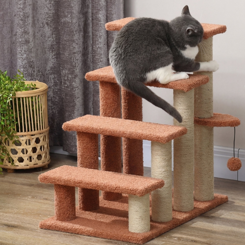 Escalones para Gatos de 4 Niveles con Postes Rascadores para Cama Alta, Sofá, Marrón — imagen 6