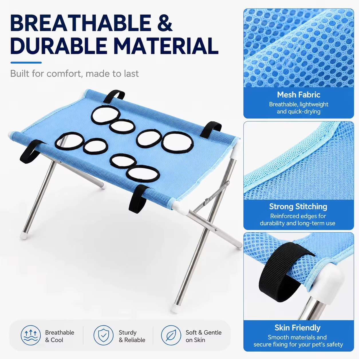 Breathable Pet Grooming Hammock Stand Foldable Dog Cat Nail Clipping Restraint Stainless Steel Care Table for Home Grooming Use — image 3