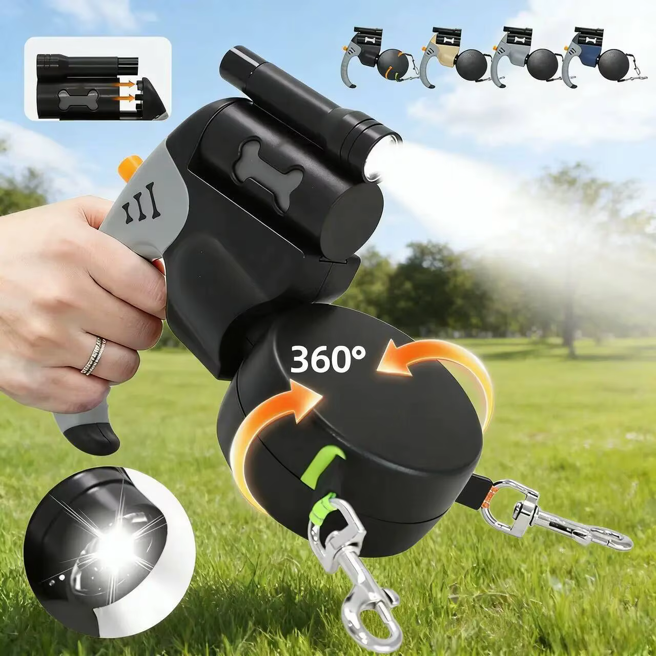 Correa Retráctil Automática de Doble Cabezal para 2 Perros, 3M, con Linterna LED, Cuerda de Tracción Dual 360 Grados — imagen 1