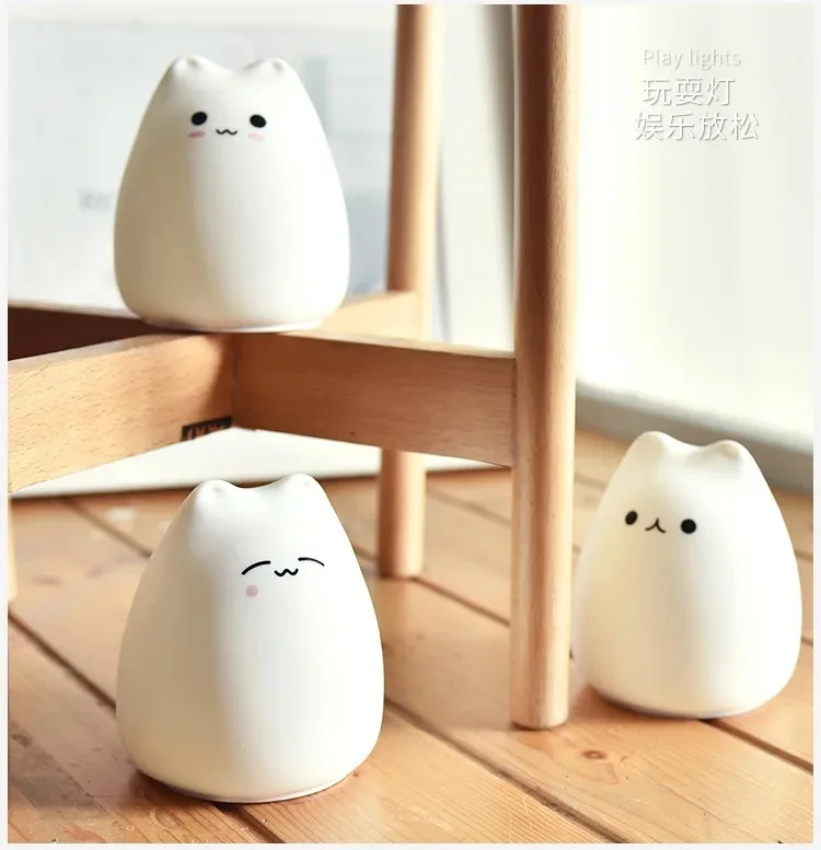 Touch Night Light Colorful Cat Silicone Animal Light Led Cartoon Lamp Bedroom Decoration Lights Bedside Lighting — image 3