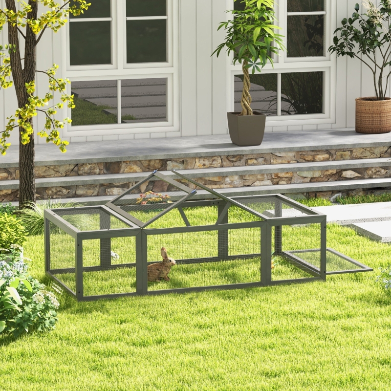 Large Wooden Rabbit Hutch Small Animal Habitat Enclosure Outdoor Run And Lockable Doors - Gray — imagen 9