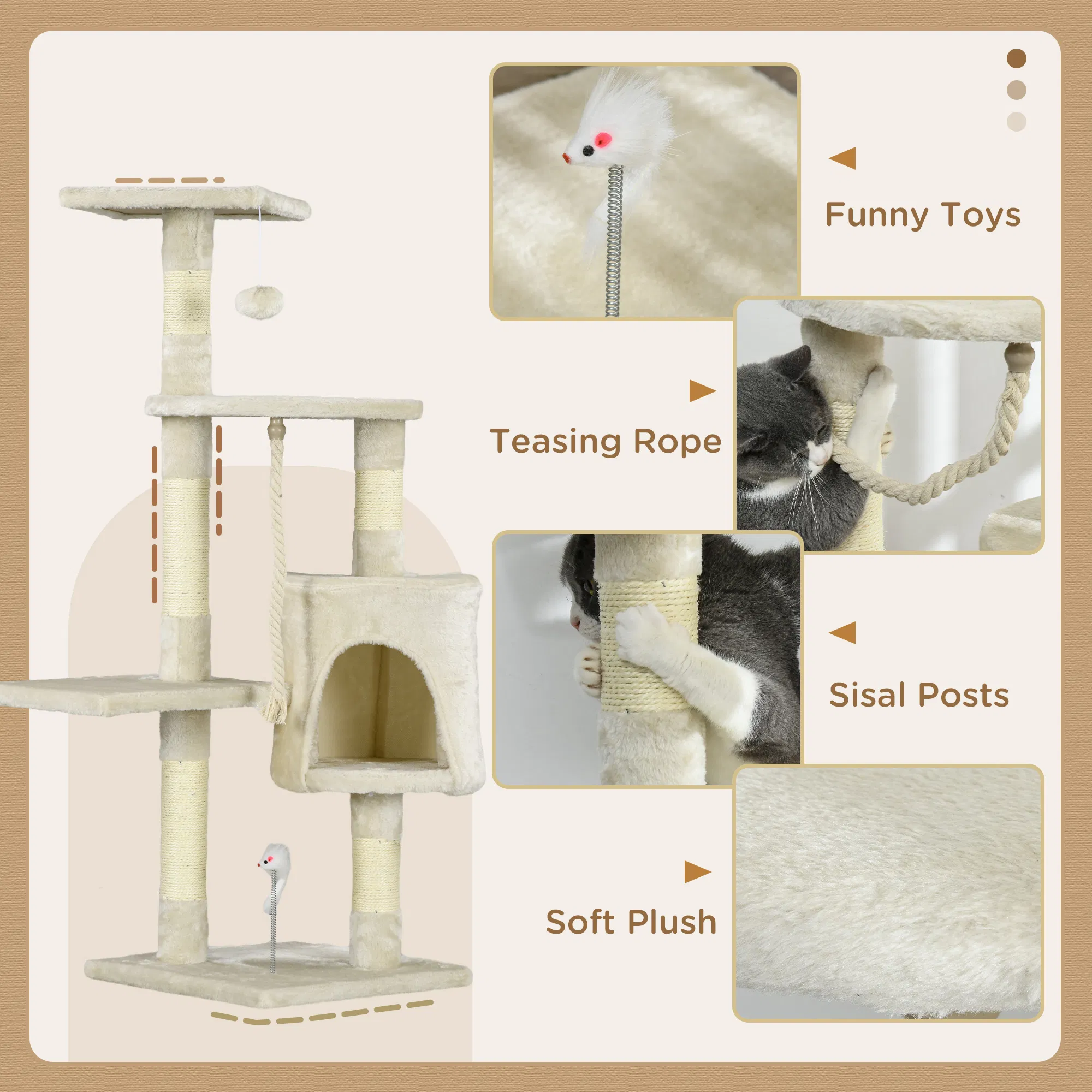 46" Scratching Cat Tree Multi Level Activity Center Kitty Condo Furniture Post Beige — image 5