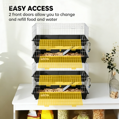 PawHut 2-Tier Small Animal Cage With 2 Doors, Trays, Dish, Bottle, And Ramp For Bunny, Ferret, Chinchilla, Black — imagen 12