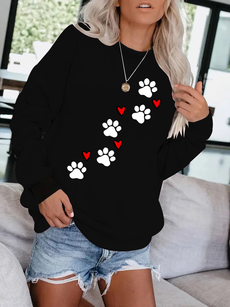 Cat paw print round neck fleece hoodie — image 7