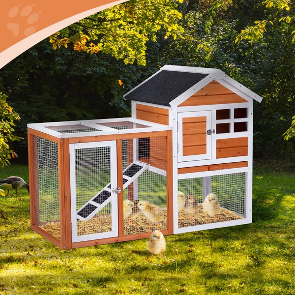 House Type With Running Ladder, Orange-red, Wooden Chicken Rabbit Cage — image 4