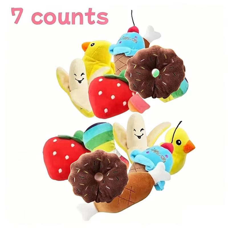 Conjunto de 7 juguetes para cachorros con sonido, mordiscos de peluche suelto, bocadillos de fruta de peluche y juguetes de verduras para cachorros, adecuados para el juego de mascotas — imagen 2