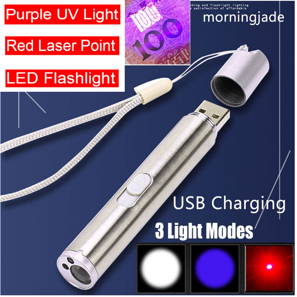 Cat Dog Toy Red Laser Pointer Pen USB Rechargeable LED Light UV Flashlight — imagen 8