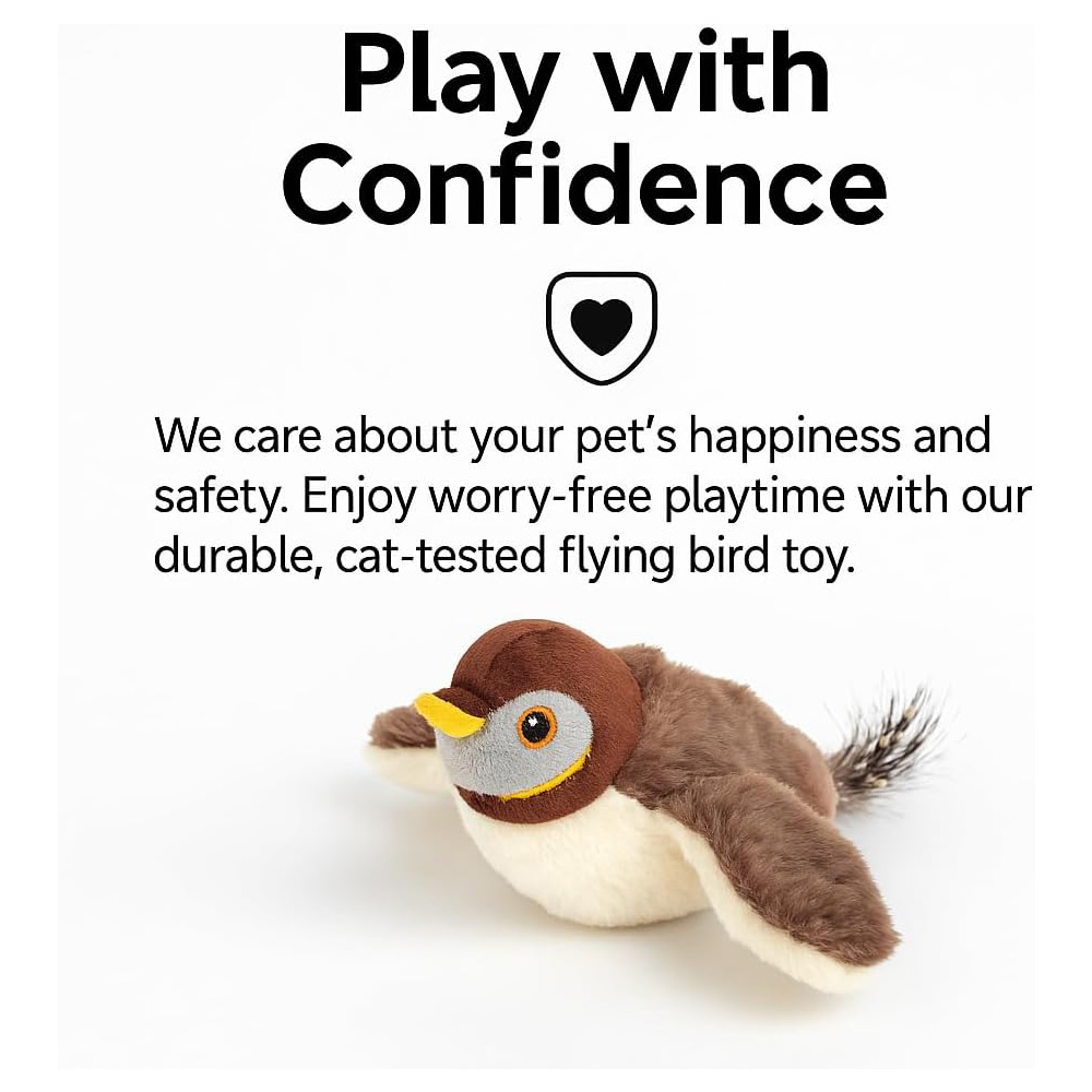 Pájaro de Plush Rechargeable con Alas que Baten y Sonidos de Canto Realista, Juguetes Interactivos Electrónicos para Gatos en Interior con Sensor de Movimiento — imagen 6