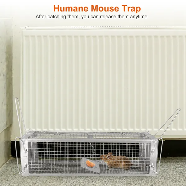 Dual Door Rat Trap Cage Humane Live Rodent Dense Mesh Trap Cage Zinc Electroplating Mice Mouse Control Bait Catch With 2 Detachable U Shaped Rod — imagen 2