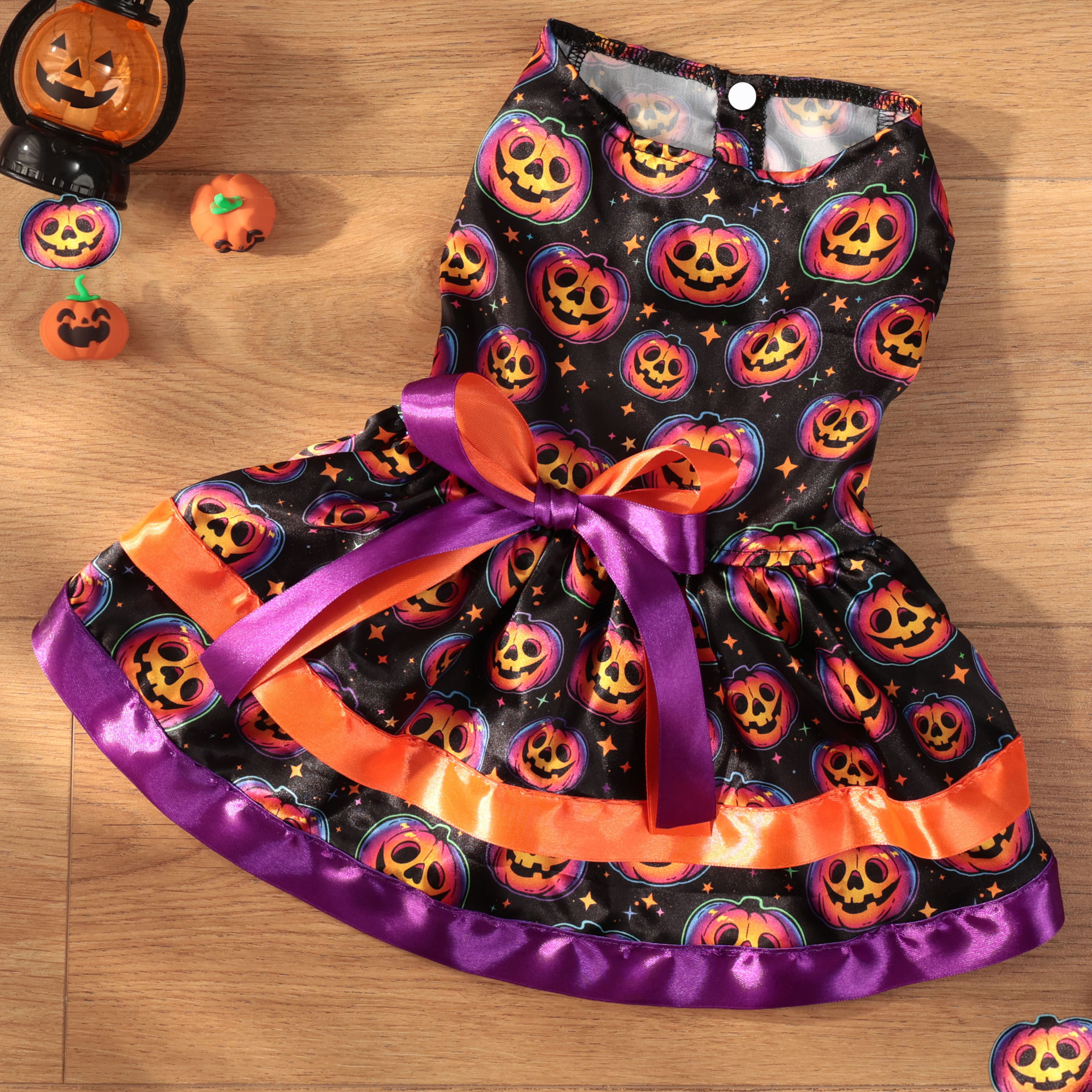 Pet Clothes Dog Halloween Pumpkin Colorful Skull Halloween Party Dress Double Layer Bow Skirt — image 7