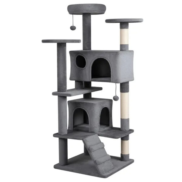 52" Tall Cat Tree Tower With Perches & Condos, Multi-Cat Playground With Scratching Posts (Light Gray) — imagen 2