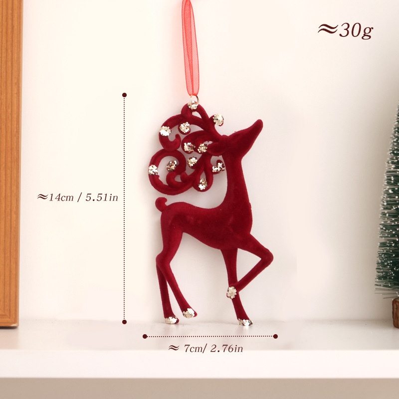 Adorno Navideño de Tela Rojo con Arco y Ciervo para Colgar — imagen 5