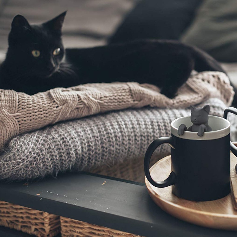 Infusor de Té para Gatos en Silicone Reutilizable - Figura de Gato con Cepillo de Hojas y Especias — imagen 4