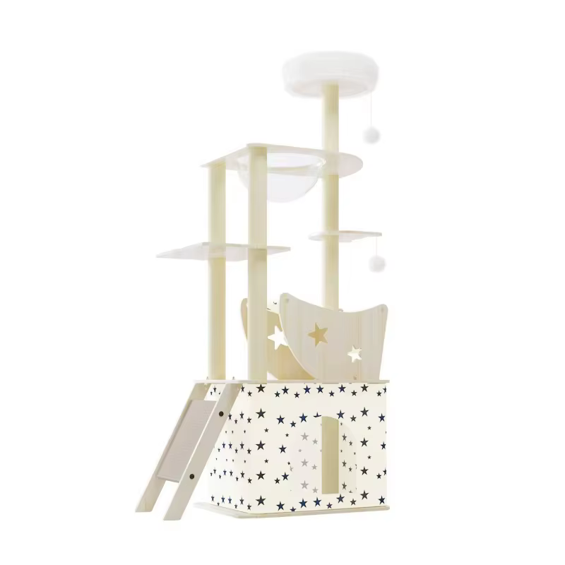 Poste de rascado para gatos, gran árbol de gato con casa, marco de escalada de madera, árbol de flores interactivo, mobiliario para gatos — imagen 6