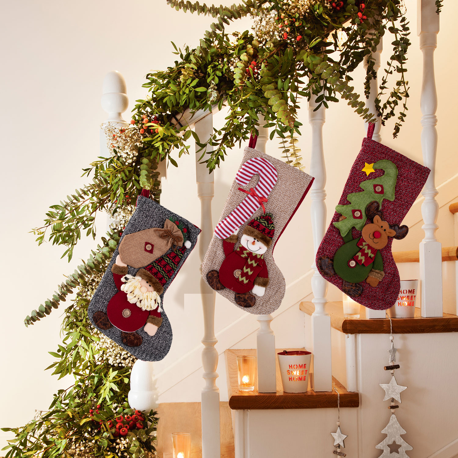 Christmas Decorations Christmas Stocking Santa Snowman Reindeer Hanging Ornament Home Fireplace Decoration — image 6