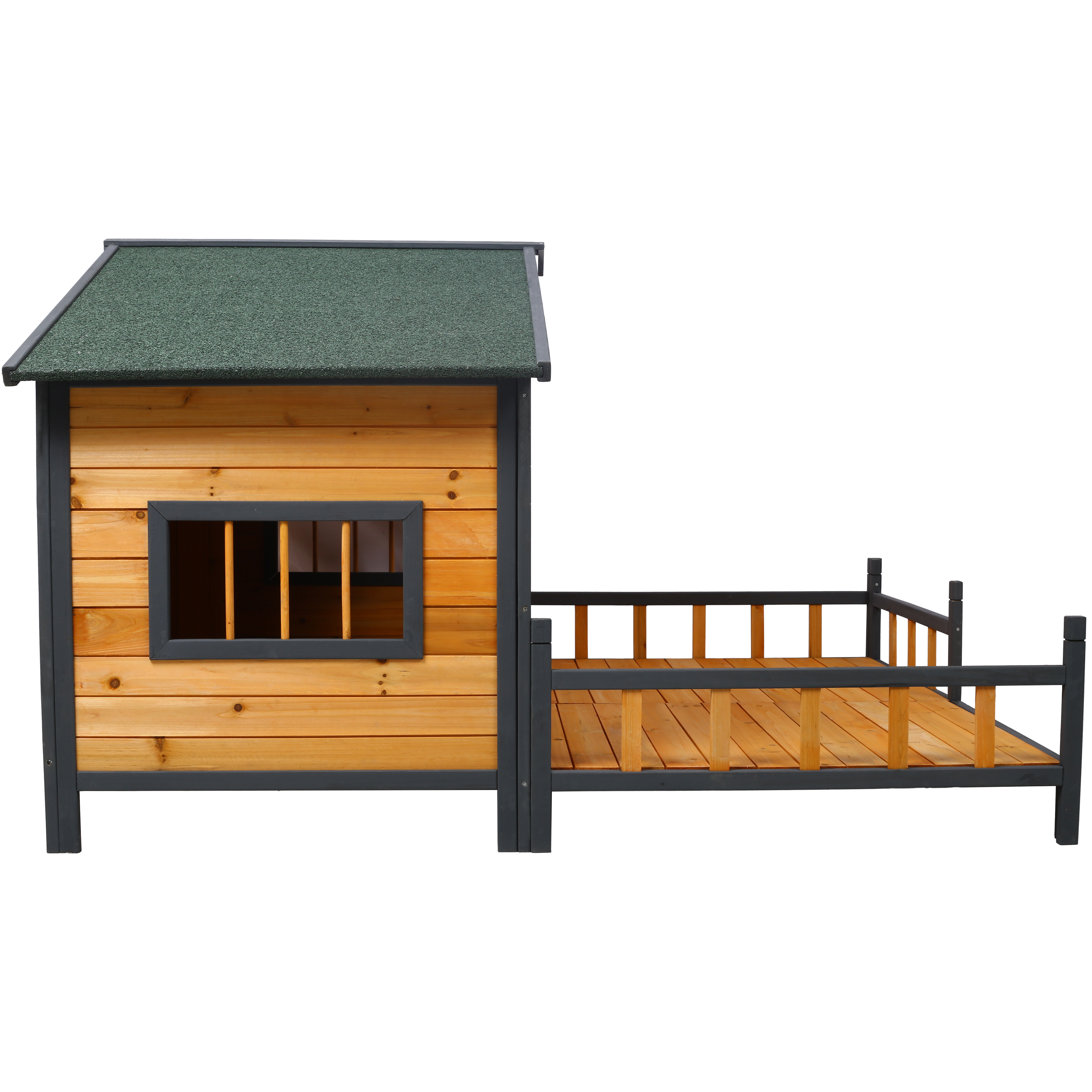 Wooden Large Dog House Outdoor Double XL Dog Kennel with Elevated Floor and Porch, Weatherproof Puppy Shelter for Small and Medium Breed Dogs, Natural — image 6